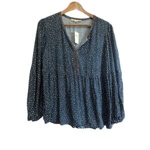 My Danielle Animal Print Top Womens Large Teal New Long Sleeve Babydoll Blouse